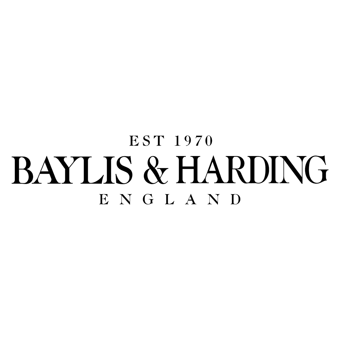 Baylis & Harding England brand logo in black text on a white background