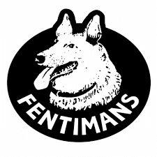 Fentimans logo with illustrated dog head in black and white, gourmet drinks branding