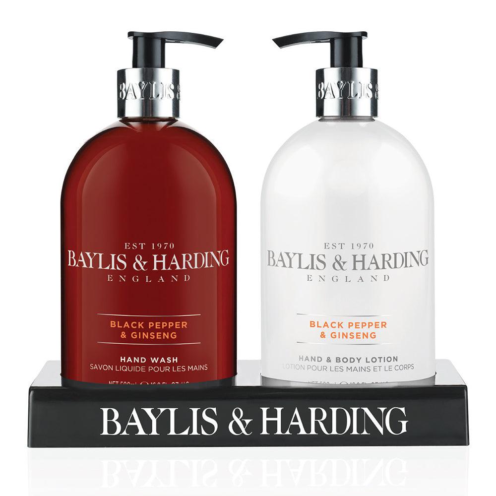 Baylis & Harding Black Pepper & Ginseng 2 Bottle Set; 500ml Hand Wash & 500ml Hand & Body Lotion - THINK GOURMET