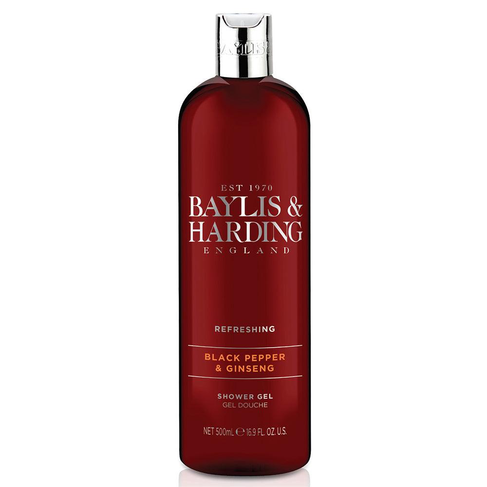 500ml bottle of black pepper and ginseng moisturizing shower gel, deep red packaging