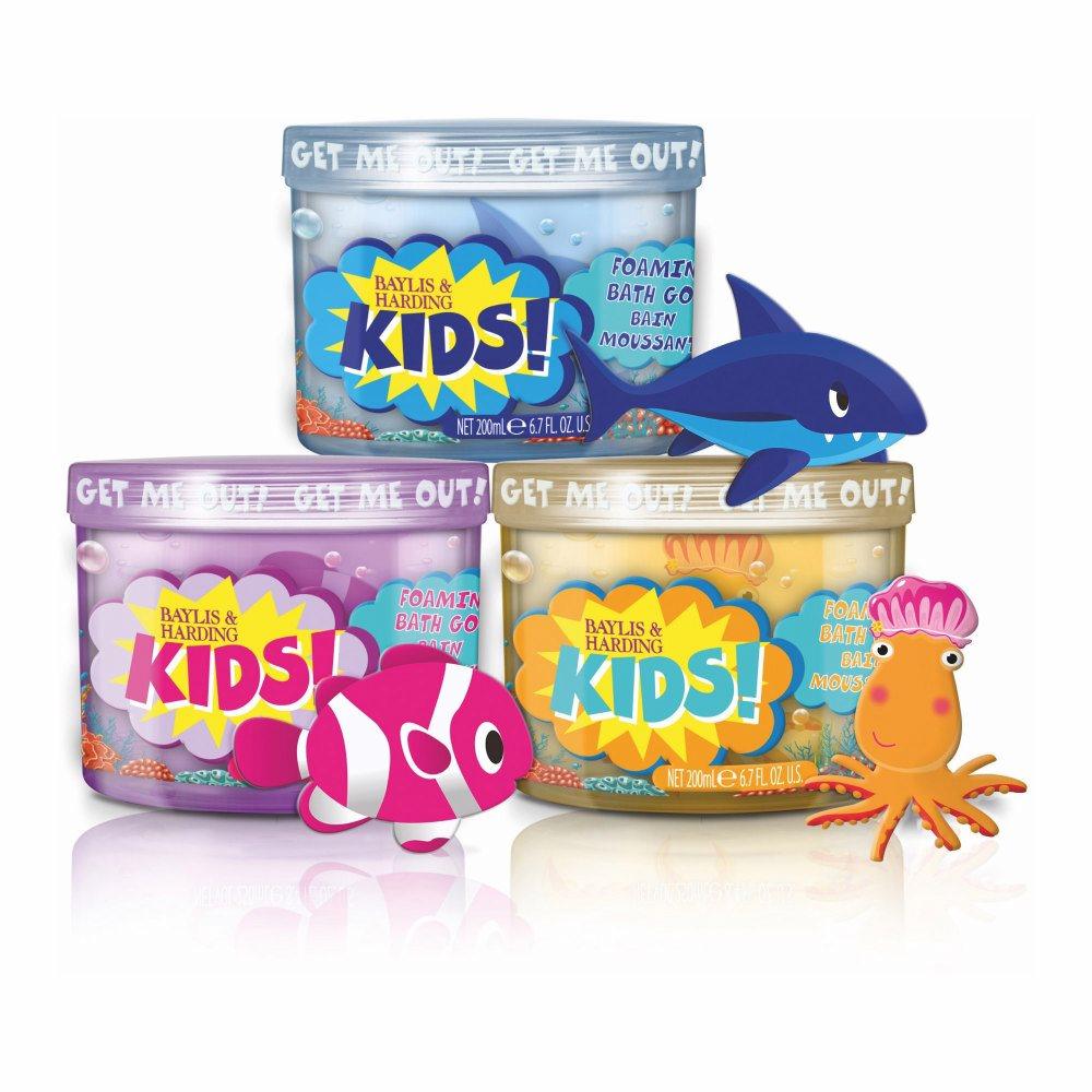 Colorful Baylis & Harding Kids foaming bath goo tubs with cartoon sea animals