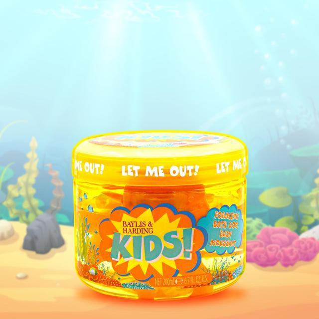 Yellow jar of Baylis & Harding Kids foaming bath goo with underwater background