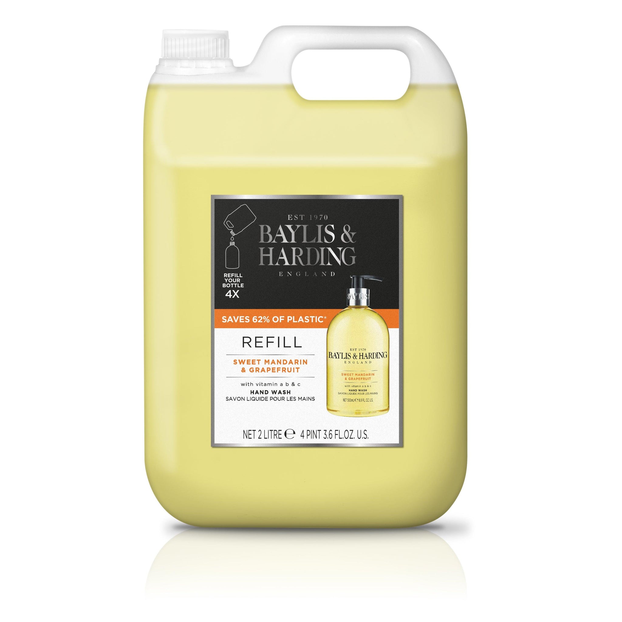 2 litre refill bottle of sweet mandarin and grapefruit hand wash with vitamins A, B, C