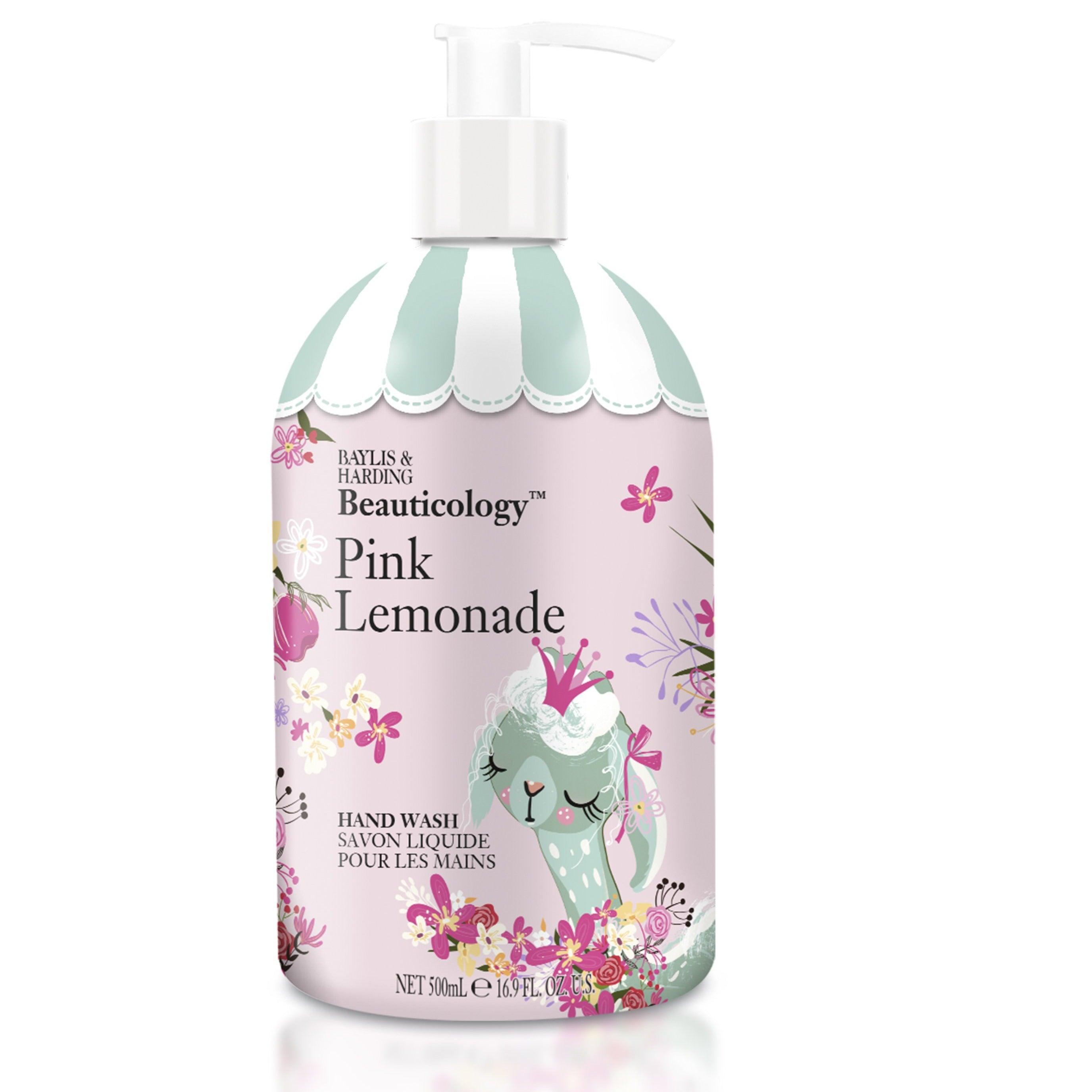 Beauticology Pink Lemonade hand wash 500ml with llama and floral design on pump bottle