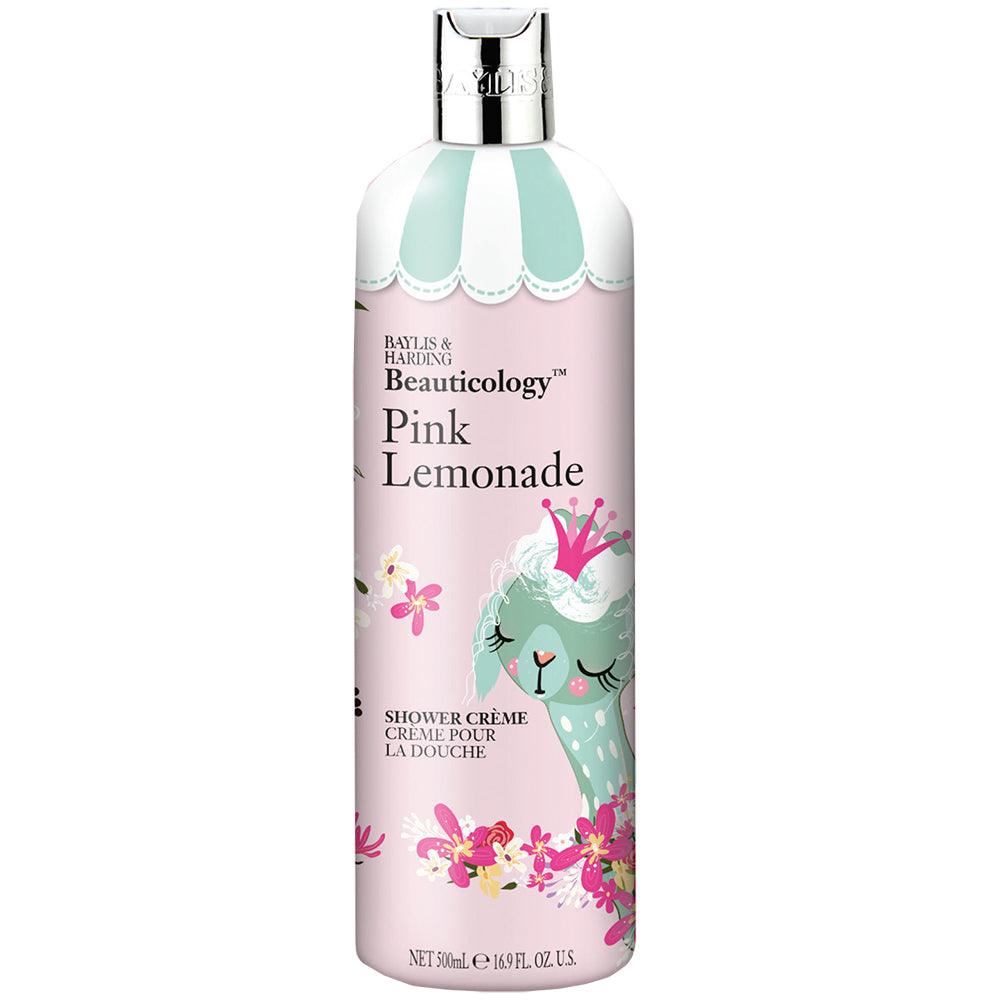 Beauticology Pink Lemonade shower crème 500ml bottle with illustrated llama and flowers