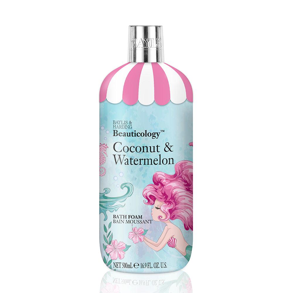 Beauticology Coconut & Watermelon bath foam bottle with mermaid illustration, 500ml size