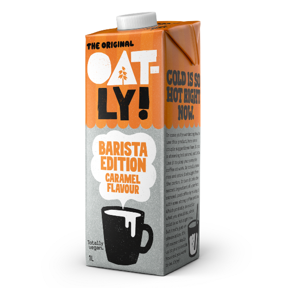 Oatly Barista Edition Caramel Flavour carton on a white background