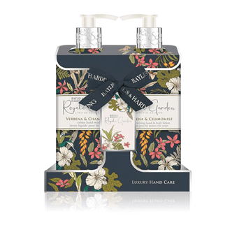 Royale Garden Verbena and Chamomile hand wash and lotion 2-bottle set, floral packaging